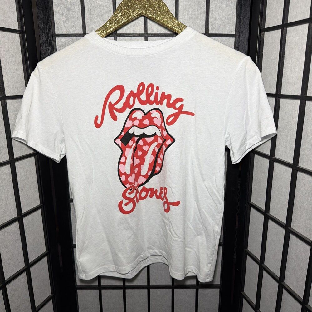The Rolling Stones women's white classic logo cropped t-shirt Medium - Picture 2 of 5